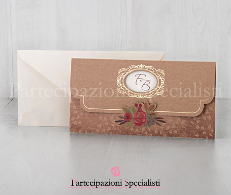 Invito nozze country chic marrone e avorio