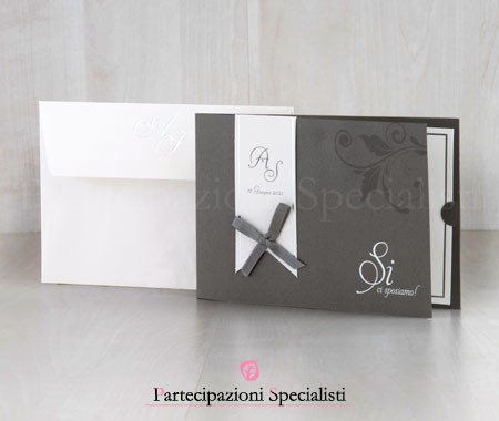Invito Nozze Elegante, Nero con decorazione damasco