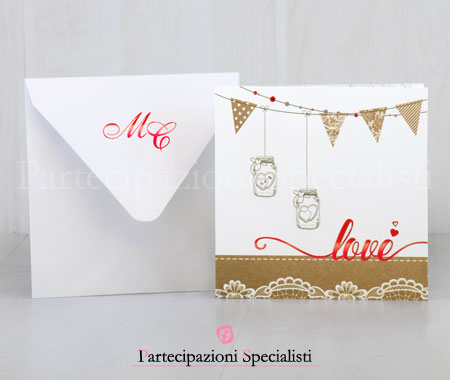 Partecipazione Boho Chic Divertente con richiami Rossi e Marroni