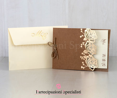 Partecipazione Elegante con Rose Dorate
