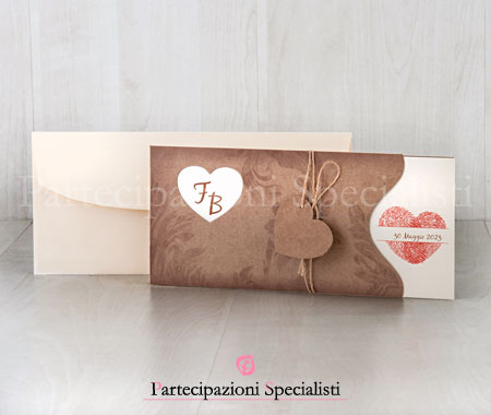Partecipazione matrimonio country con Cuore Rosso