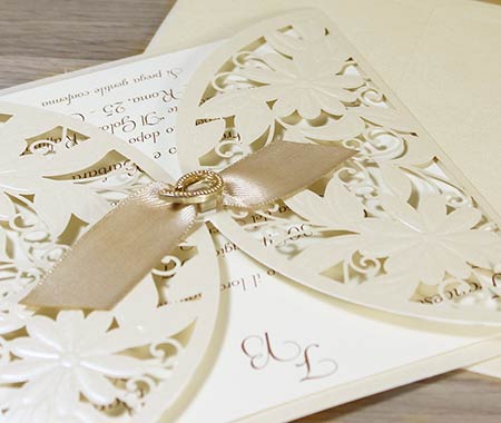 Partecipazioni Avorio Taglio Laser Shabby Chic