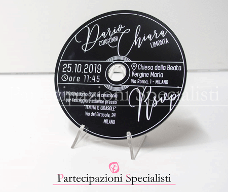 Partecipazioni Tema Musica in Plexiglass Forma Vinile