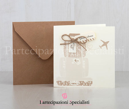 Partecipazioni Vintage tema Viaggio color Nocciola