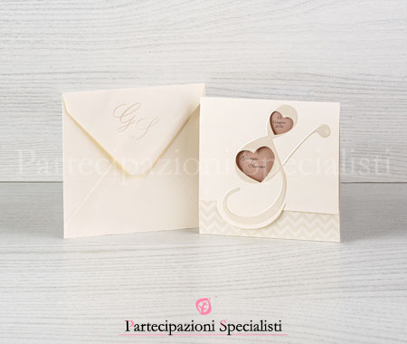 Partecipazioni Eleganti quadrate con Cuori
