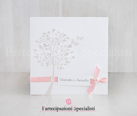 Partecipazioni bianche quadrate Albero della Vita
