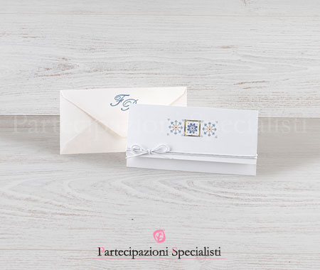 Partecipazioni Matrimonio Eleganti con Maioliche Blu Ottanio, Azzurro