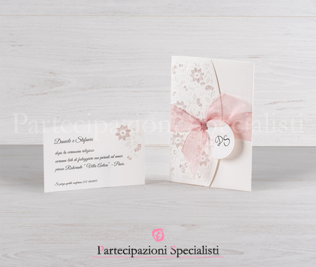 Eleganti Partecipazioni Nozze Fiocco Rosa  – Campione Gratis