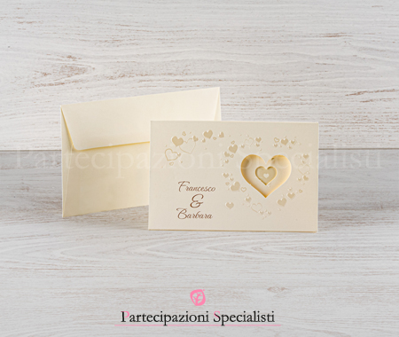Inviti Nozze Eleganti Avorio con Cuori - Campione Gratis