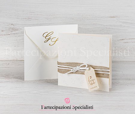 Partecipazioni Country Chic con foglie Ulivo e Juta