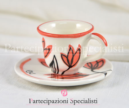 Bomboniere in ceramica con tulipani rossi