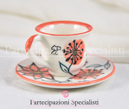 Tazzine in ceramica con gerbere rosse