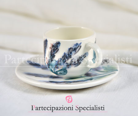 Tazzine in ceramica con fiori color lilla