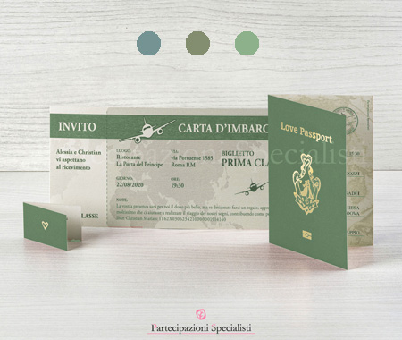 Partecipazione matrimonio passaporto verde salvia–Campione Gratis