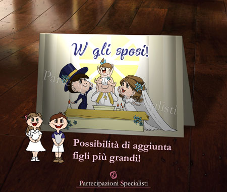 Partecipazioni e Battesimo con Figlio. Stile Manga.